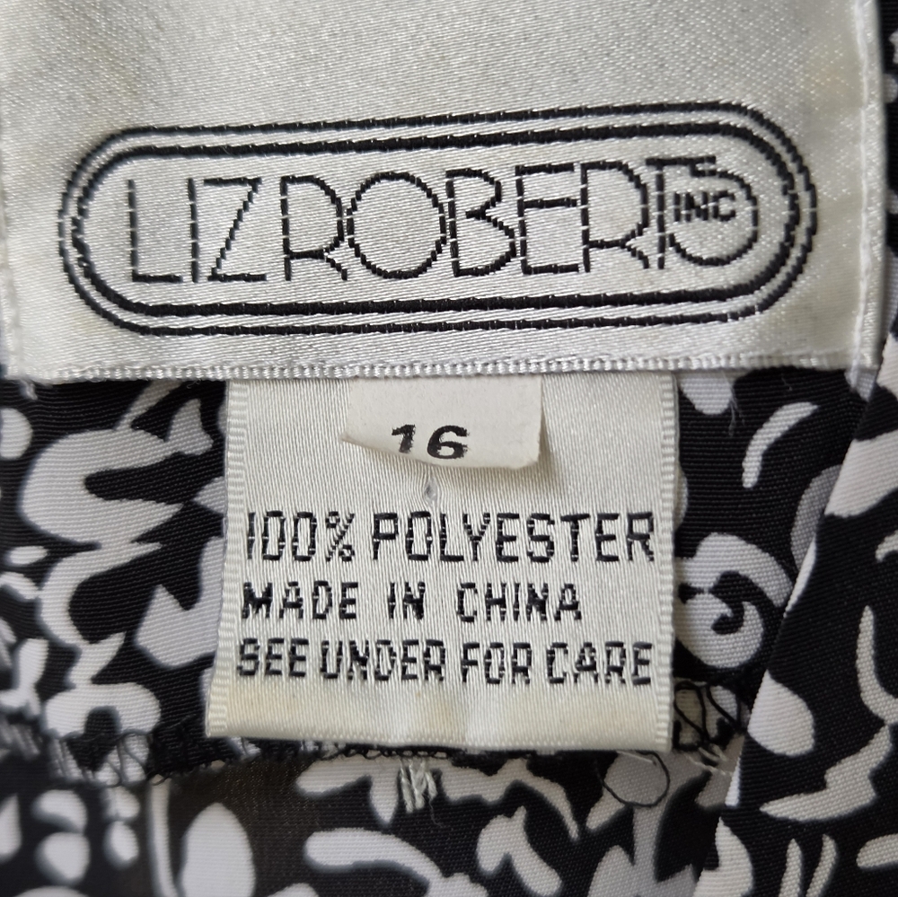 Liz Roberts Vintage Black & White Floral Double-Breasted Peplum Dress, Size 16 - Picture 11 of 11